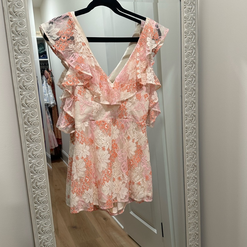 Lovers + Friends white and pink lace romper!